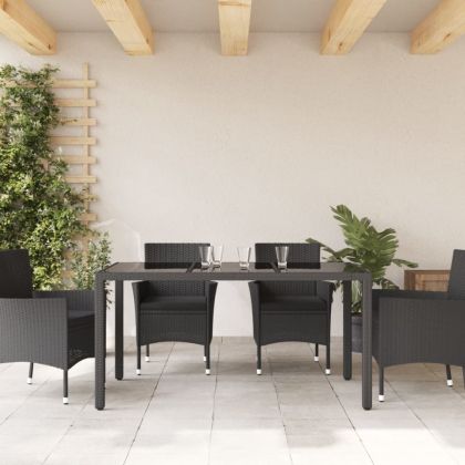 Градинска маса със стъклен плот черен 150x90x75 см полиратан