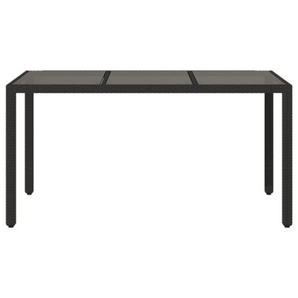 Градинска маса със стъклен плот черен 150x90x75 см полиратан