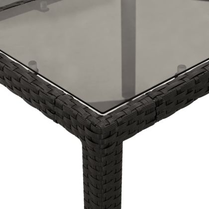 Градинска маса със стъклен плот черен 150x90x75 см полиратан