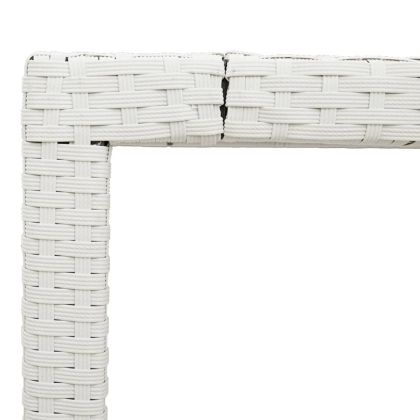 Градинска маса със стъклен плот бяла 90x90x75 см полиратан