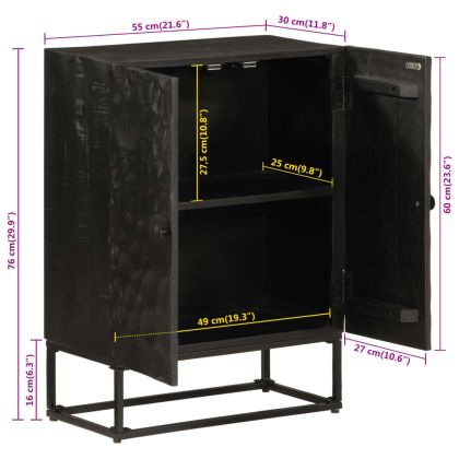 Бюфет, черен, 55x30x76 см, мангово дърво масив и желязо