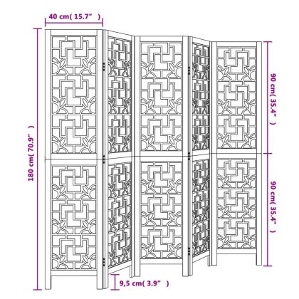 Разделител за стая, 5 панела, кафяв, дърво пауловния масив