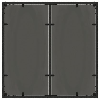 Градинска маса със стъклен плот, черна, 90x90x75 см, полиратан