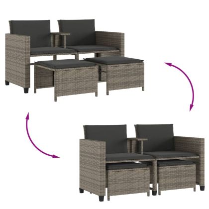 2-местен градински диван с маса и табуретки сив полиратан