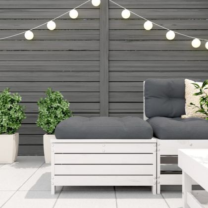 Градинска табуретка с възглавница, бяла, борова дървесина масив