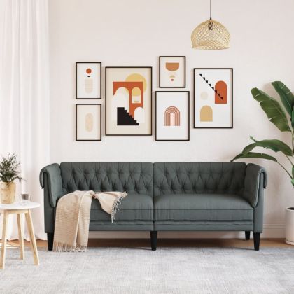 Честърфийлд диван, 3-местен, тъмносив, текстил