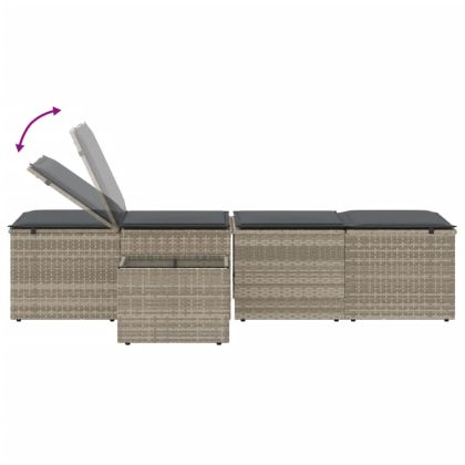 Шезлонги, 2 бр. с маса, светлосиви, полиратан