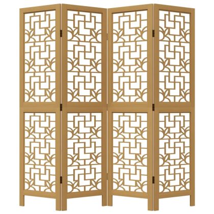 Разделител за стая, 4 панела, кафяв, дърво пауловния масив