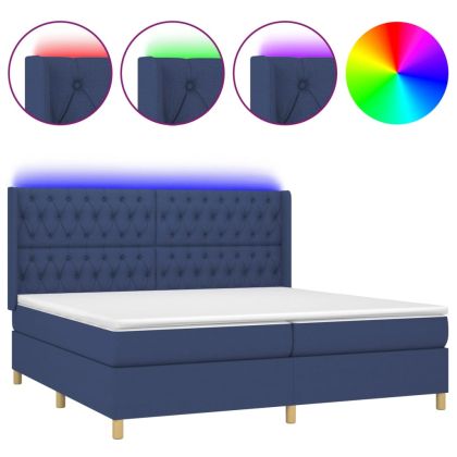 Боксспринг легло с матрак и LED, синя, 200x200 см, плат