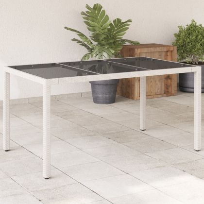 Градинска маса със стъклен плот бяла 150x90x75 см полиратан