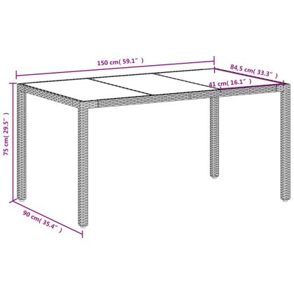 Градинска маса със стъклен плот бяла 150x90x75 см полиратан