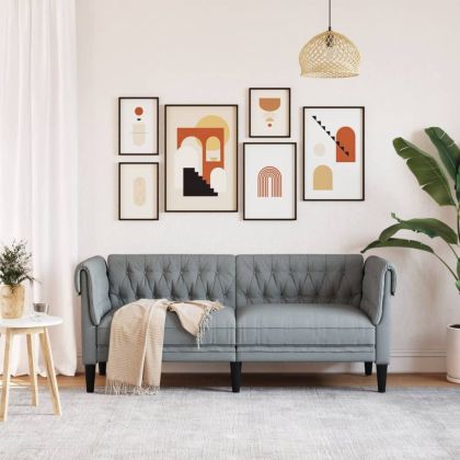 Честърфийлд диван 2-местен светлосив плат