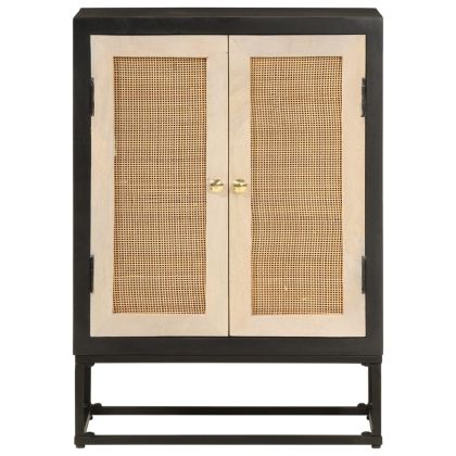 Бюфет, черен, 55x30x76 см, мангово дърво масив и желязо