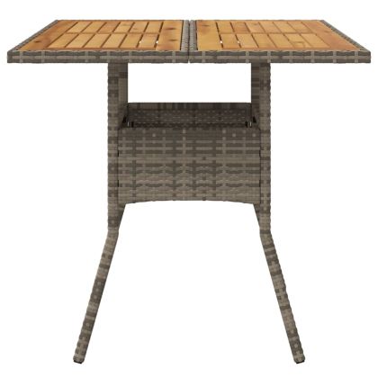 Градинска маса с плот от акация, сиво, 80x80x75 см, полиратан