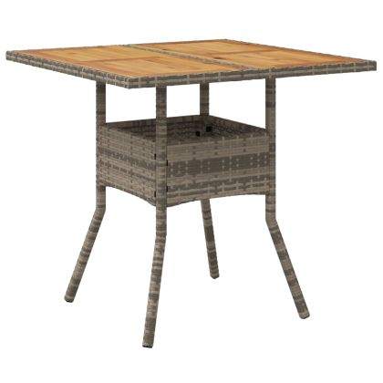 Градинска маса с плот от акация, сиво, 80x80x75 см, полиратан