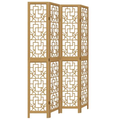 Разделител за стая, 4 панела, кафяв, дърво пауловния масив