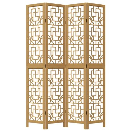 Разделител за стая, 4 панела, кафяв, дърво пауловния масив