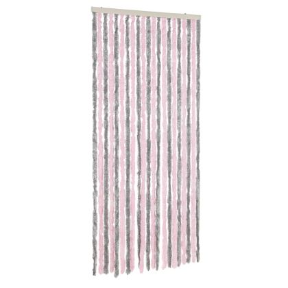 Ресни за врата против мухи, сиво и розово, 100x230 см, шенил