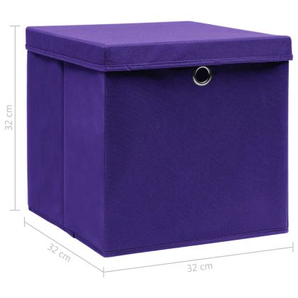 Кутии за съхранение с капаци 10 бр лилави 32x32x32 см плат