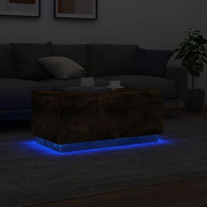 Маса за кафе с LED осветление, опушен дъб, 90x50x40 см