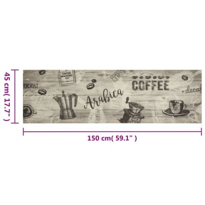 Кухненско килимче, миещо, Coffee, сиво, 45x150 см, кадифе