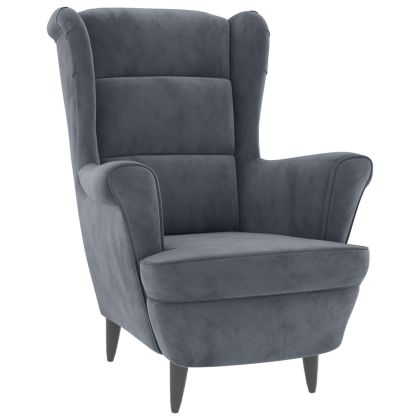 Фотьойл Wingback с табуретка, тъмносив, кадифе