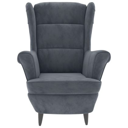 Фотьойл Wingback с табуретка, тъмносив, кадифе
