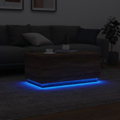 Маса за кафе с LED осветление, кафяв дъб, 90x50x40 см