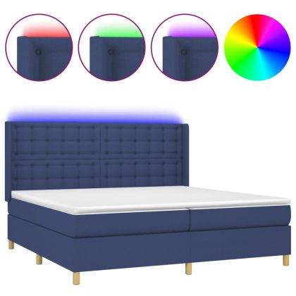 Боксспринг легло с матрак и LED, синя, 200x200 см, плат