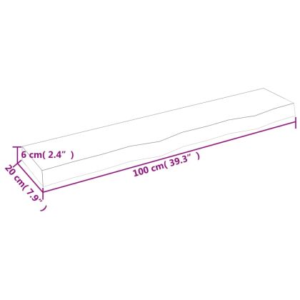 Стенен рафт 100x20x6 см необработен масивен дъб