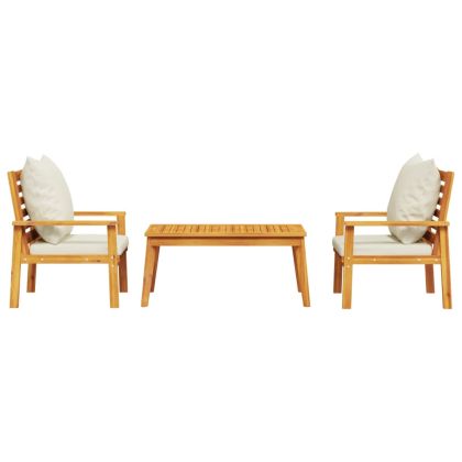 Градински лаундж комплект с възглавници, 3 части, акация масив