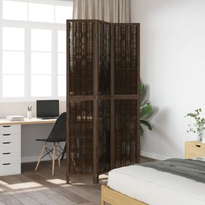 Разделител за стая, 3 панела, тъмнокафяв, дърво пауловния масив