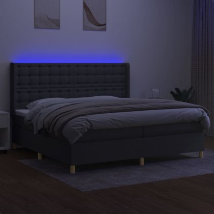 Боксспринг легло с матрак и LED, тъмносиво, 200x200 см, плат