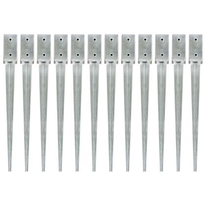 Заземителни колове 12 бр сребристи 7x7x75см поцинкована стомана