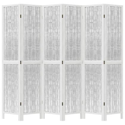 Разделител за стая, 6 панела, бял, дърво пауловния масив