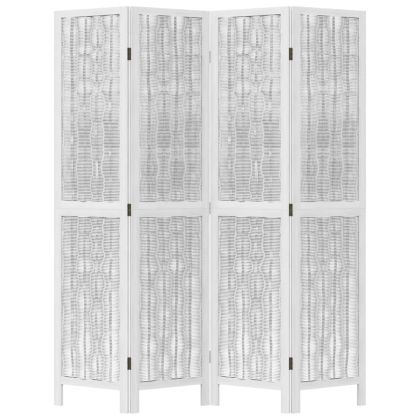 Разделител за стая, 4 панела, бял, дърво пауловния масив