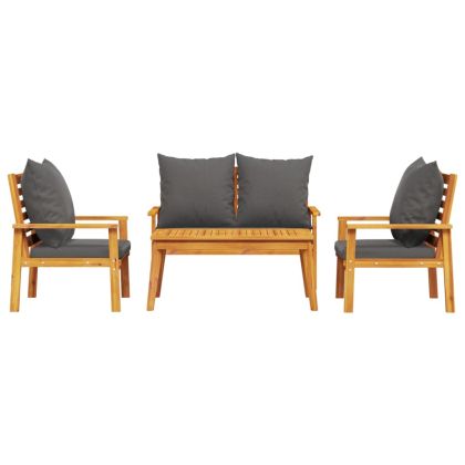 Градински лаундж комплект с възглавници, 4 части, масив акация