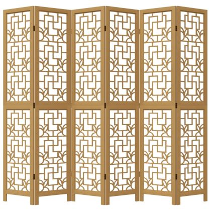 Разделител за стая, 6 панела, кафяв, дърво пауловния масив
