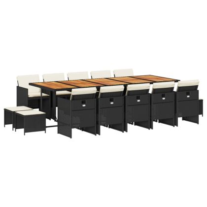 Градински комплект с възглавници 15 части полиратан черен