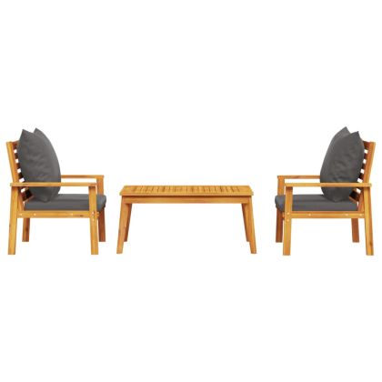 Градински лаундж комплект с възглавници, 3 части, акация масив