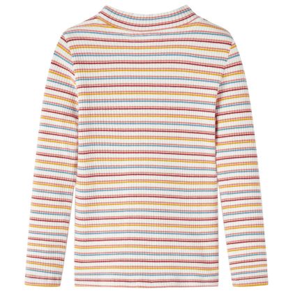 Детска тениска с дълги ръкави, ниска яка, екрю, 128