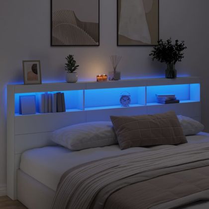 Табла шкаф с LED, бял, 220x17x102 см