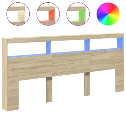 Табла шкаф с LED, сонома дъб, 220x17x102 см