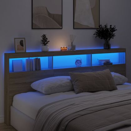 Табла шкаф с LED, сонома дъб, 220x17x102 см