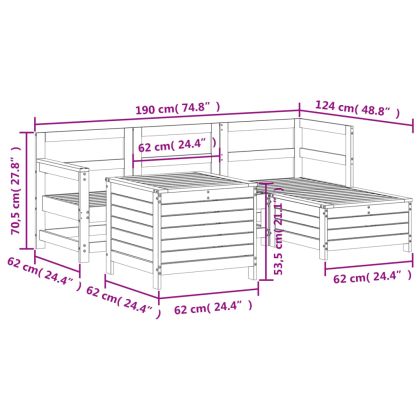 Градински комплект диван от 5 части, бял, масивно дърво бор