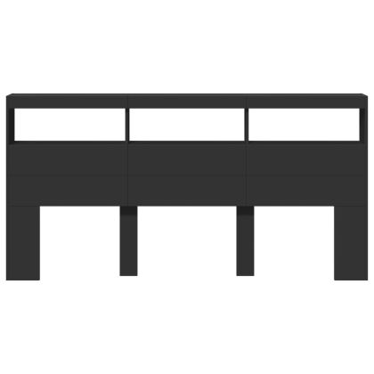 Табла шкаф с LED, черен, 200x17x102 см