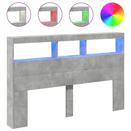 Табла шкаф с LED, бетонно сив, 160x17x102 см