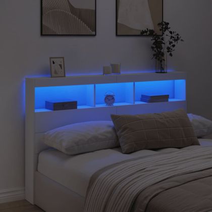 Табла шкаф с LED, бял, 160x17x102 см