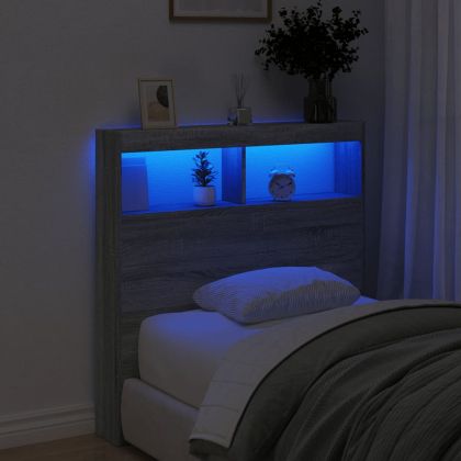 Табла шкаф с LED, сив сонома, 100x17x102 см