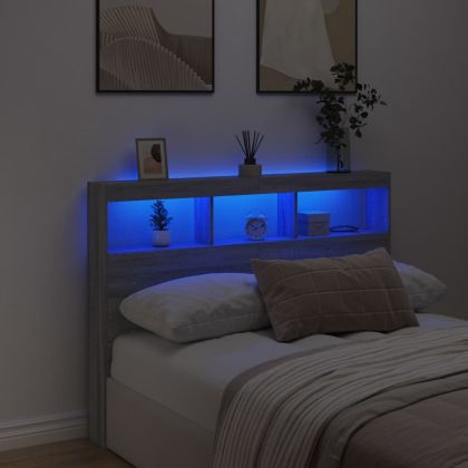 Табла шкаф с LED, сив сонома, 140x17x102 см